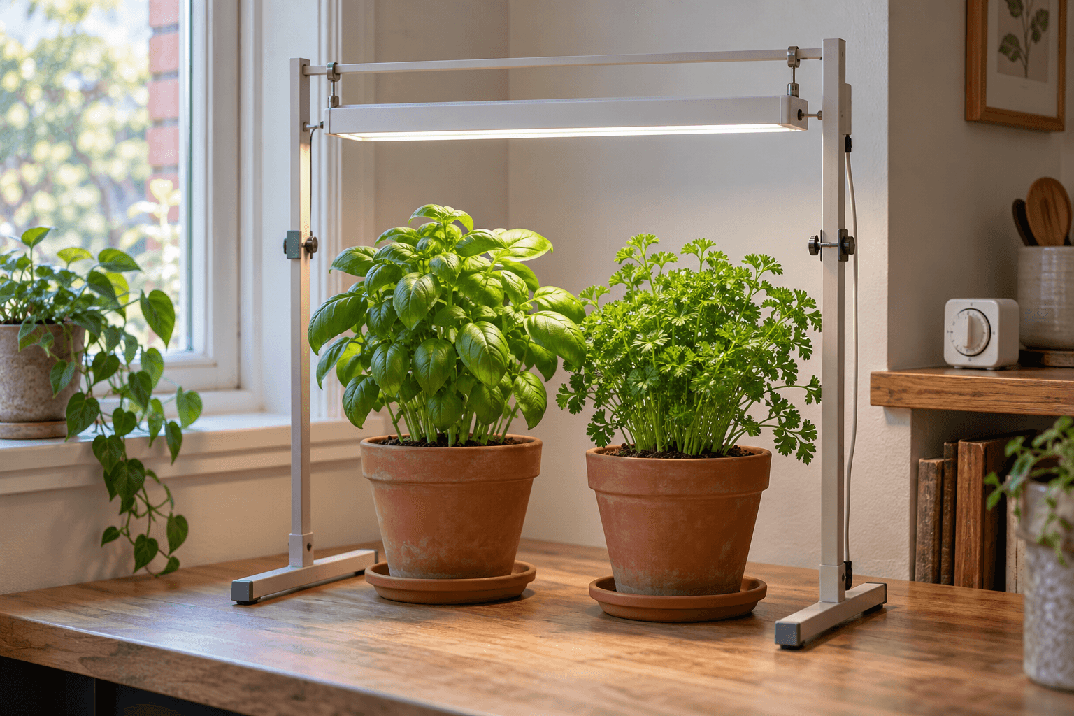 Grow Lights for a Small Herb Shelf: Compare Size, Mounting and Timers